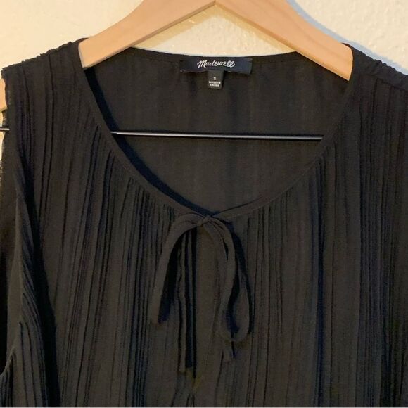 Madewell Tank Top Women’s Small Black Sheer Lined Crinkle Button Hole Tie Swing. - Picture 3 of 16